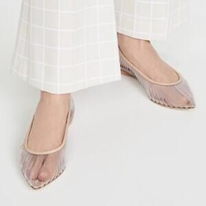 CULT GAIA Leena Leather Trimmed PVC Pointy Toe Flat Womens 40 Tan Clear Jelly